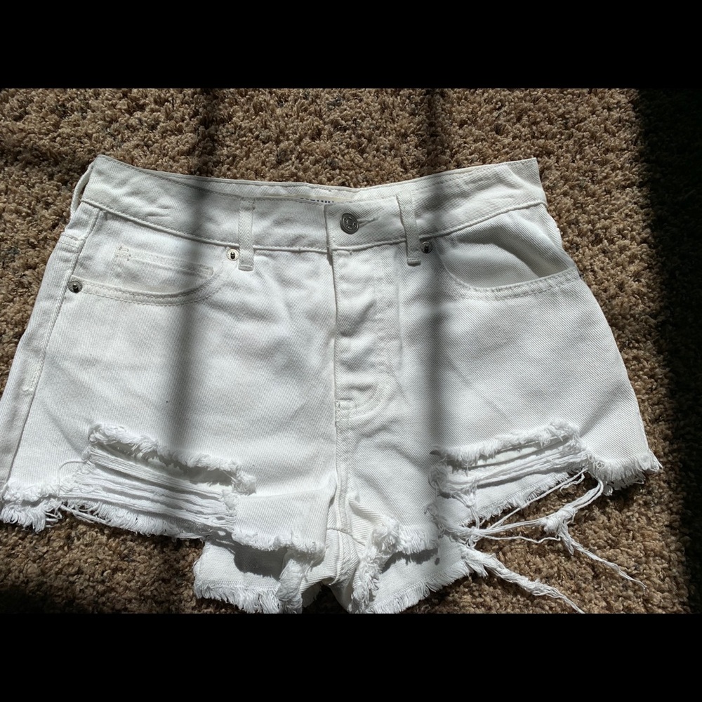 White Distressed Jean Shorts
